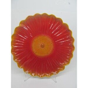 Unbranded 11" Scalloped Edge Red Orange Yellow Poppy Flower Plate VGC